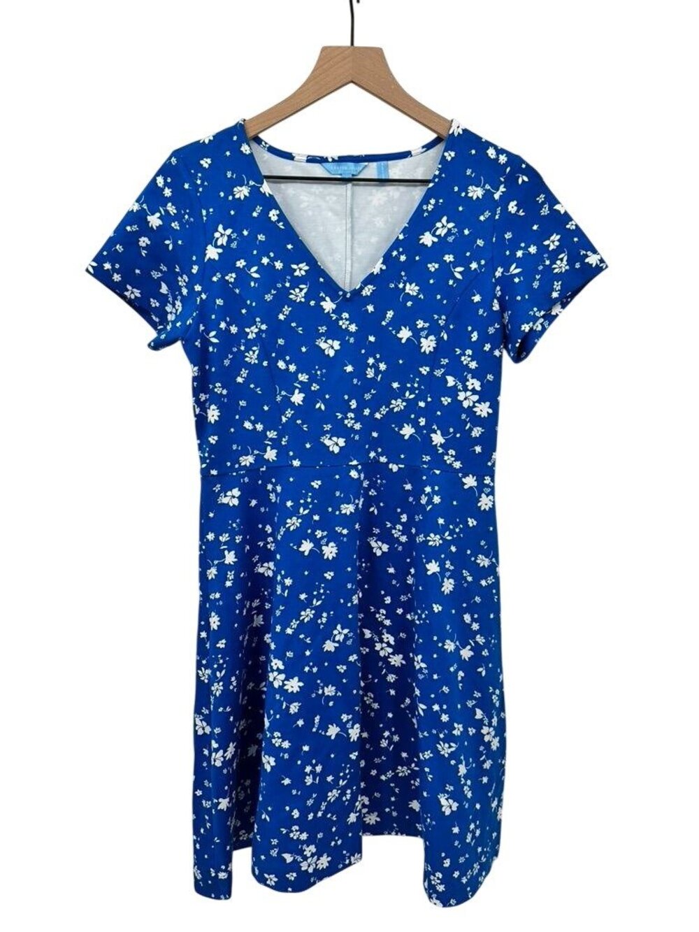 Draper James Blue & White Floral A-Line Dress Short Sleeves V-Neck Womens Size S